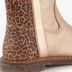 Groot Leren meisjes enkellaarsjes met panterprint details goud Best