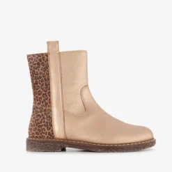 Groot Leren meisjes enkellaarsjes met panterprint details goud Best