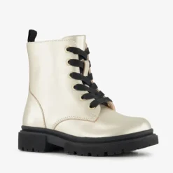 Stap Leren meisjes veterboots goud zwart Clearance