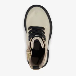Stap Leren meisjes veterboots goud zwart Clearance
