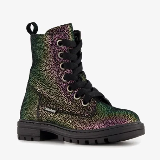 Braqeez Leren meisjes veterboots multicolor