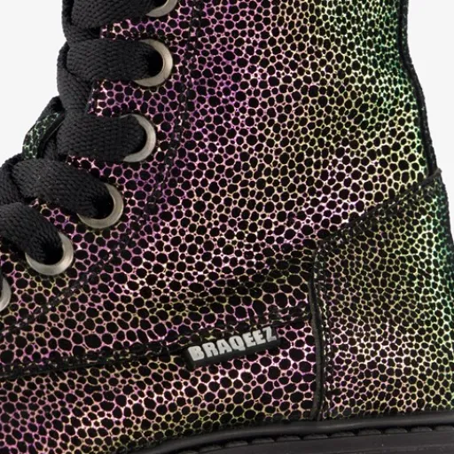 Braqeez Leren meisjes veterboots multicolor