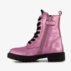 Braqeez Leren meisjes veterboots paars met ster New