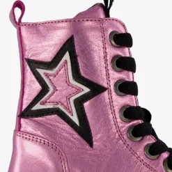 Braqeez Leren meisjes veterboots paars met ster New