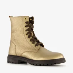 Groot Leren meisjes veterboots metallic goud Hot