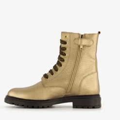Groot Leren meisjes veterboots metallic goud Hot