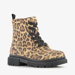 Stap Leren meisjes veterboots met panterprint bruin Discount