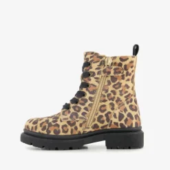 Stap Leren meisjes veterboots met panterprint bruin Discount