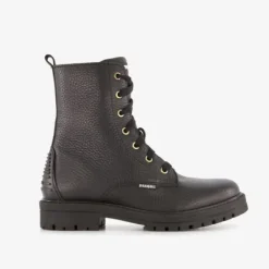 Braqeez Leren meisjes veterboots zwart Discount