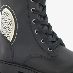 Stap Leren meisjes veterboots met hartje zwart