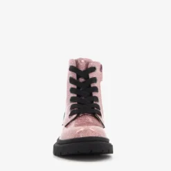 Stap Leren meisjes veterboots roze zwart Clearance