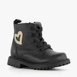 TwoDay Leren meisjes veterboots zwart met hartje Discount