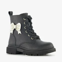 Stap Leren meisjes veterboots met strik zwart Online