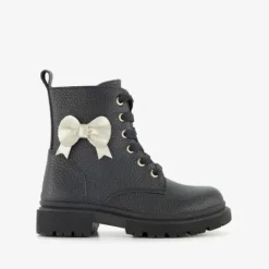 Stap Leren meisjes veterboots met strik zwart Online