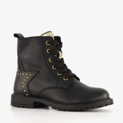 Groot Leren meisjes veterboots met studs zwart Outlet