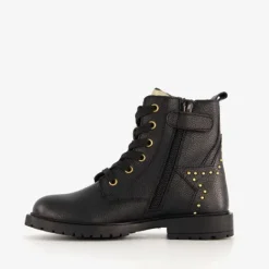 Groot Leren meisjes veterboots met studs zwart Outlet