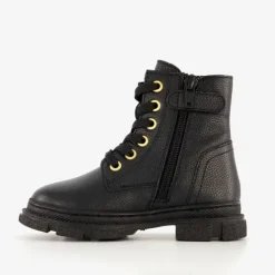 Groot Leren meisjes veterboots met studs zwart