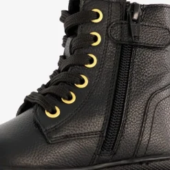 Groot Leren meisjes veterboots met studs zwart