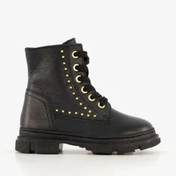 Groot Leren meisjes veterboots met studs zwart
