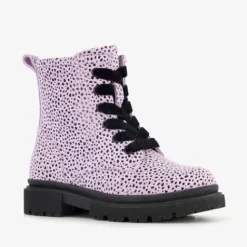 Stap Leren meisjes veterboots roze met zwarte stipjes Discount