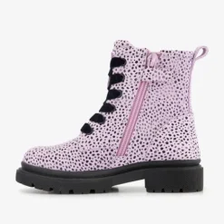 Stap Leren meisjes veterboots roze met zwarte stipjes Discount