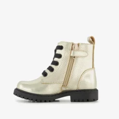 Stap Leren meisjes veterboots met hartjes goud zwart Sale