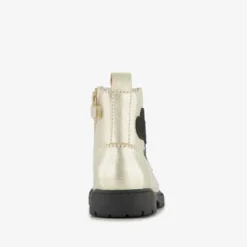 Stap Leren meisjes veterboots met hartjes goud zwart Sale
