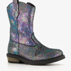 Braqeez Leren meisjes western boots zwart metallic Best