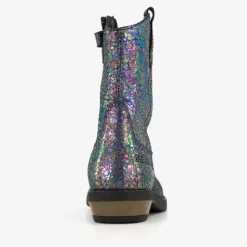 Braqeez Leren meisjes western boots zwart metallic Best