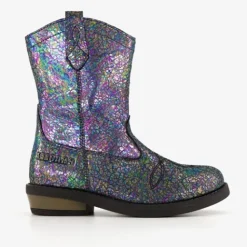 Braqeez Leren meisjes western boots zwart metallic Best