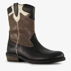 Braqeez Leren meisjes western boots zwart goud New
