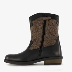 Braqeez Leren meisjes western boots zwart goud New