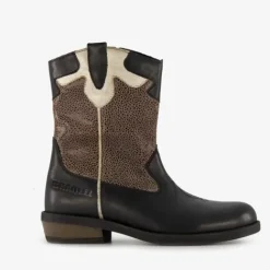 Braqeez Leren meisjes western boots zwart goud New