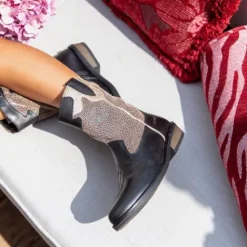 Braqeez Leren meisjes western boots zwart goud New