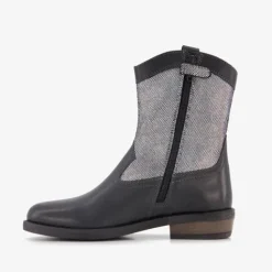 Braqeez Leren meisjes western boots zwart zilver Hot
