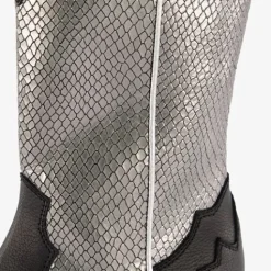 Groot Leren meisjes western laarzen zwart zilver Hot
