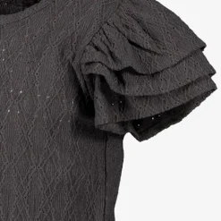 MyWay Meisjes broderie shirt met pofmouwen grijs Best