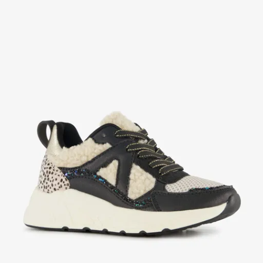 Blue Box Meisjes dad sneakers met teddy inzet beige zwart