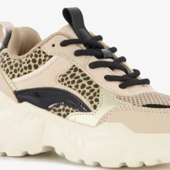 Blue Box Meisjes dad sneakers met panterprint details beige