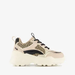 Blue Box Meisjes dad sneakers met panterprint details beige