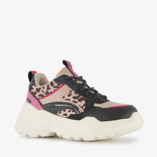Blue Box Meisjes dad sneakers met panterprint details beige zwart Outlet