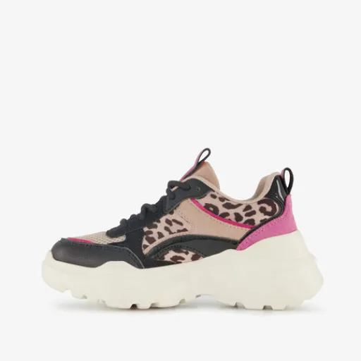 Blue Box Meisjes dad sneakers met panterprint details beige zwart Outlet