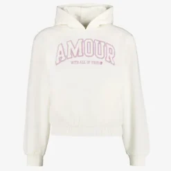 TwoDay Meisjes hoodie met opdruk en teddy details beige