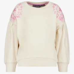 TwoDay Meisjes sweater met roze borduursels beige