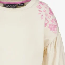 TwoDay Meisjes sweater met roze borduursels beige