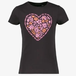 TwoDay Meisjes T-shirt met bloemetjes hart zwart Discount