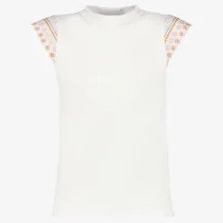 MyWay Meisjes T-shirt met geborduurde mouwen wit New