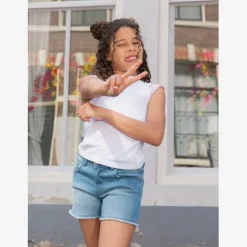 MyWay Meisjes T-shirt met geborduurde mouwen wit New