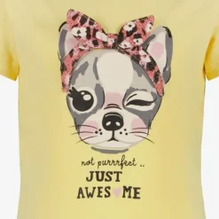 TwoDay Meisjes T-shirt met kat en strik geel