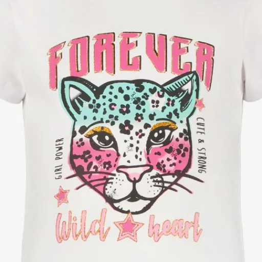 TwoDay Meisjes T-shirt met panter wit New